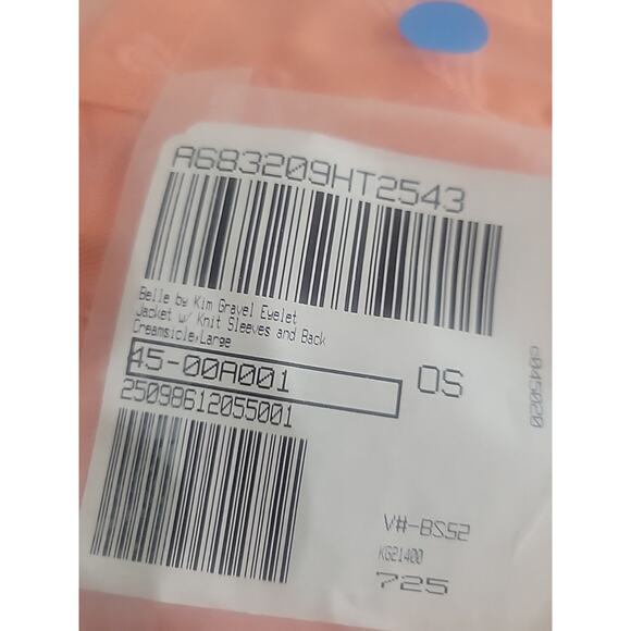 Belle Kim Gravel Lrge Creamsicle Eyelet Jacket Knit Sleeves & Back A683209 NWOT - Picture 6 of 8